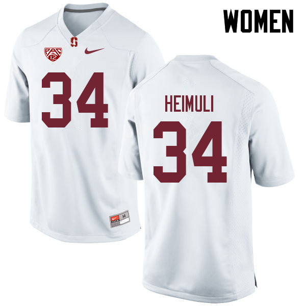 Women #34 Houston Heimuli Stanford Cardinal College Football Jerseys Sale-White - Click Image to Close